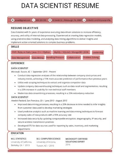sample data scientist resume
